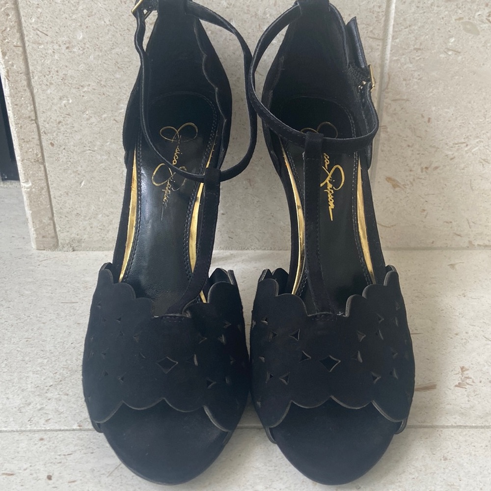 Jessica Simpson Black faux suede Open Toe Heels